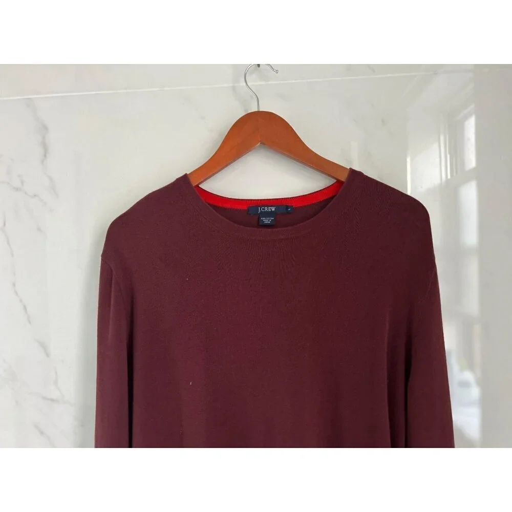 J.CREW Burgundy Crewneck Cotton Knit Burgundy Red Made in Japan Size Large